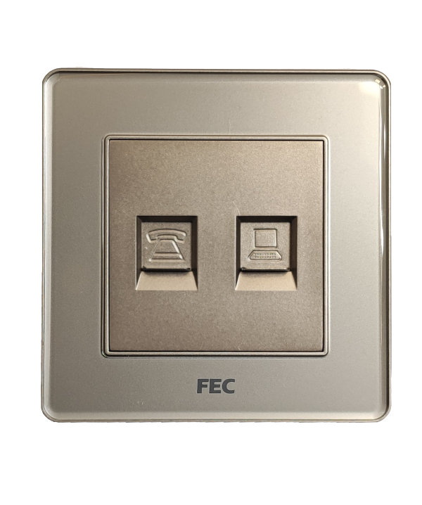 پریز تلفن و شبکه با پنل کریستالی ضد خش FEC کد PS-02